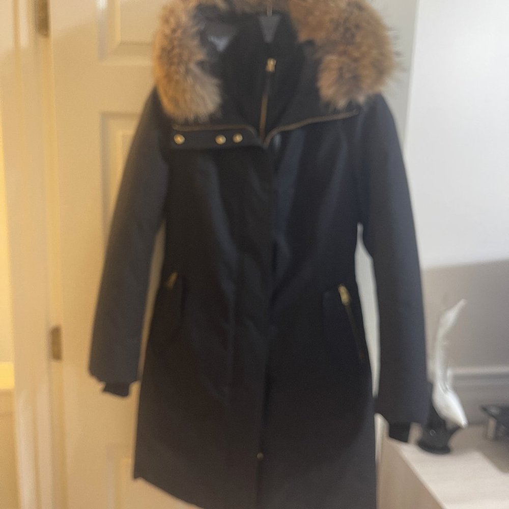 Mackage Harlowe Down Coat with Removable Hood & Natural Fur - Black- Small